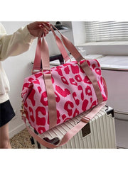 Fashion leopard nylon travel bag with large capacity for women, gym bag