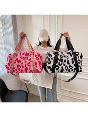 Fashion leopard nylon travel bag with large capacity for women, gym bag