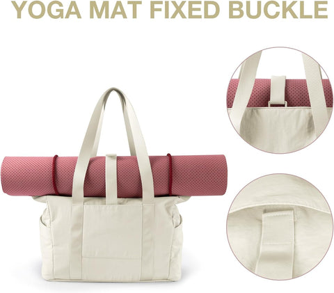 Large top handle shoulder bag with yoga mat buckle for gym