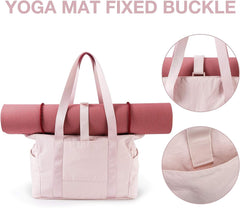 Large top handle shoulder bag with yoga mat buckle for gym