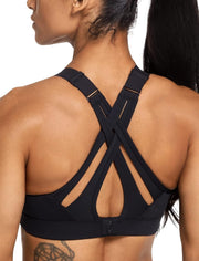 Crossover effect sports bra with adjustable back, full support for large busts without bounce