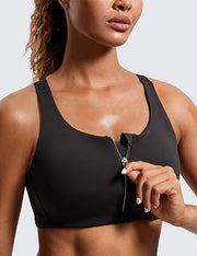 Women's High Impact Front Zip Sports Bra - Wireless Workout Yoga Bra with Adjustable and Convertible Straps
